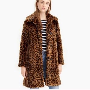 NWT J Crew Leopard Faux Fur Coat - XXS